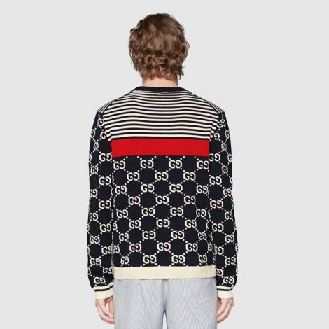Gucci Sweatshirt GG Siyah - Gucci Sweatshirt Erkek Gg And Stripes Knit Sweater Cizgili Kazak Siyah