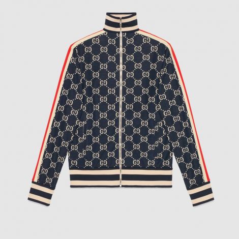 Gucci Eşofman Takımı Jacquard Lacivert - Gucci Sweatshirt Erkek Gg Jacquard Cotton Jacket Esofman Ust Lacivert