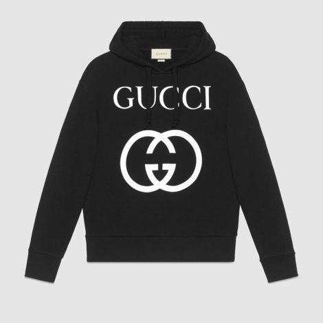 Gucci Sweatshirt Interlocking Siyah - Gucci Sweatshirt Erkek Hooded With Interlocking G Kapsonlu Siyah