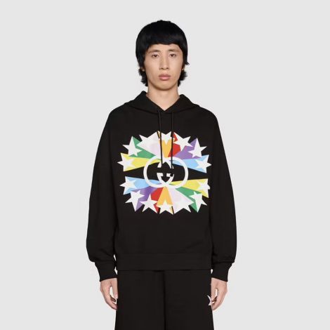 Gucci Sweatshirt Interlocking G Siyah - Gucci Sweatshirt Erkek Interlocking G Star Burst Print Cotton Sweatshirt Siyah