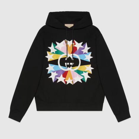 Gucci Sweatshirt Interlocking G Siyah - Gucci Sweatshirt Erkek Interlocking G Star Burst Print Cotton Sweatshirt Siyah