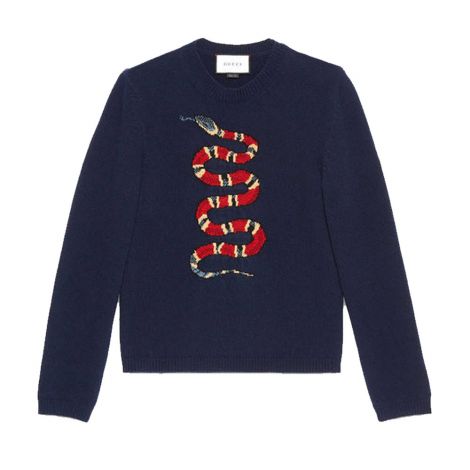 Gucci Sweatshirt Kingsnake Lacivert - Gucci Sweatshirt Kingsnake Jacquard Wool Sweater Erkek Lacivert