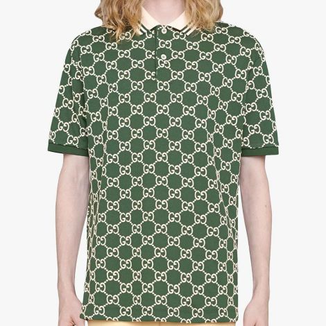 Gucci Tişört Logo Yeşil - Gucci Tisort 2020 Erkek Gg Print Polo Shirt Green Yesil