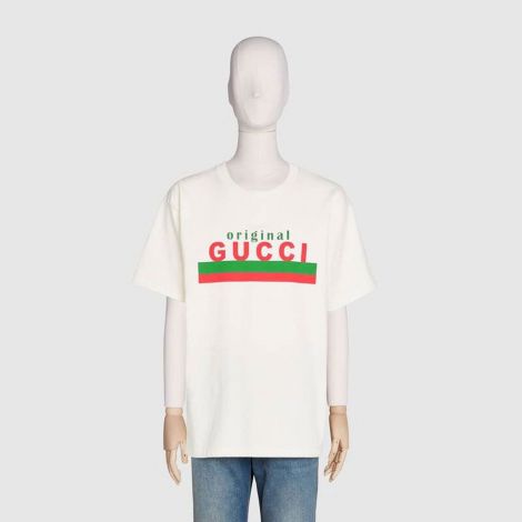 Gucci Tişört Logo Beyaz - Gucci Tisort 21 Erkek Logo Baskili T Shirt Beyaz