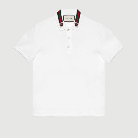 Gucci Tişört Polo Beyaz - Gucci Tisort Cotton Polo With Web And Bee Beyaz Yeni