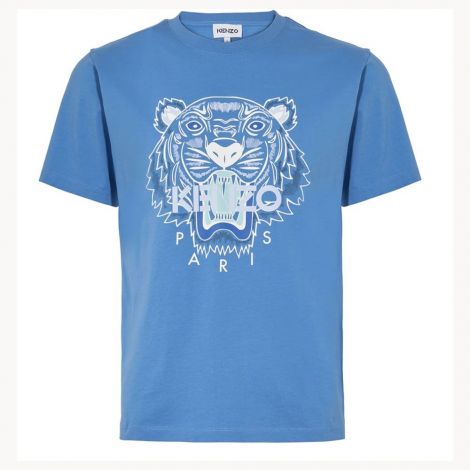 Kenzo Tişört Tiger Mavi - Kenzo T Shirt 2021 Erkek Beyaz Tiger Blue Mavi