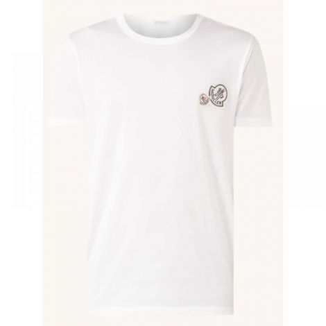 Moncler Tişört Double Logo Beyaz - Moncler Erkek Tişört Double Logo Beyaz