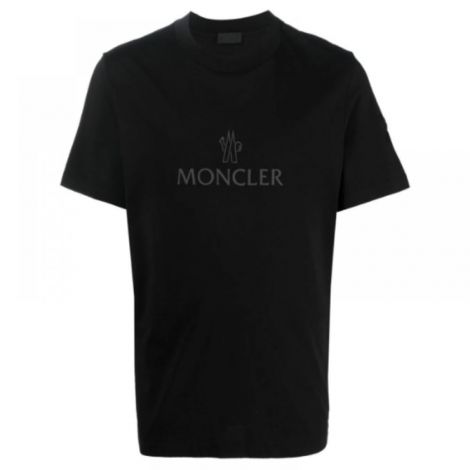 Moncler Tişört Logo Print Siyah - Moncler Logo Print Short Sleeved T Shirt Moncler Men T Shirt Moncler Erkek Tisort Moncler Tisort Siyah