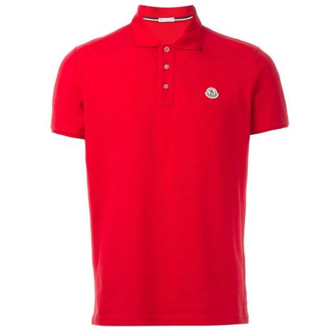 Moncler Tişört Polo Kırmızı - Moncler Polo Classic Duz Tisort Logo Detay Red Kirmizi