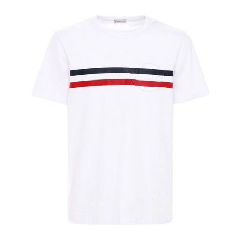 Moncler Tişört Crewneck Lacivert - Moncler Tisort Logo 2021 Cotton Jersey Crewneck T Shirt Stripe Beyaz