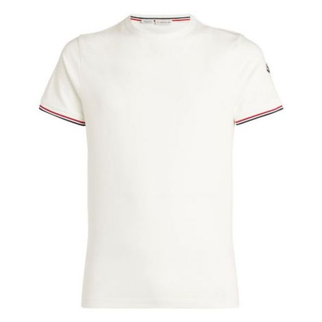 Moncler Tişört Striped Beyaz - Moncler Tisort Logo 2021 Stripe Cizgi Kol Detay White Beyaz