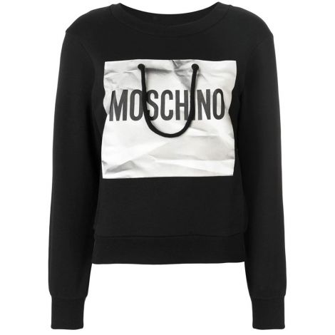 Moschino Sweatshirt Logo Siyah - Moschino Sweatshirt Mit Logo Canta Beyaz Siyah