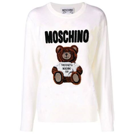Moschino Sweatshirt Toy Bear Beyaz - Moschino Toy Bear Sweatshirt Kadin Uzun Kollu Beyaz Logo White