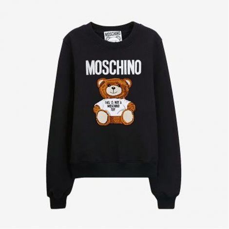 Moschino Sweatshirt Toy Bear Siyah - Moschino Toy Bear Sweatshirt Kadin Uzun Kollu Tuylu Kabartma Logo Siyah