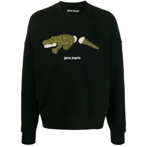 Palm Angels Sweatshirt Crocodile Siyah - Palm Angels Sweatshirt Erkek Embroidered Crocodile Siyah