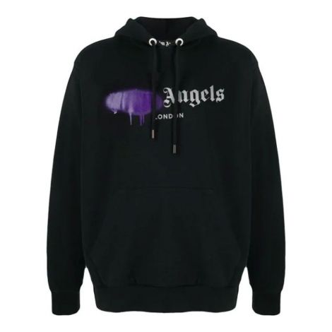 Palm Angels Sweatshirt London Siyah - Palm Angels Sweatshirt Erkek London Sprayed Logo Hoodie Siyah