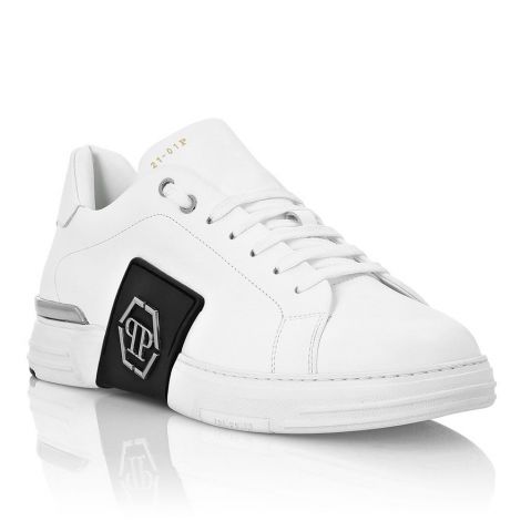 Philipp Plein Ayakkabı Lo-Top Phantom Beyaz - Philipp Plein Ayakkabi Leather Lo Top Sneakers Metal Phantom Platinum Beyaz