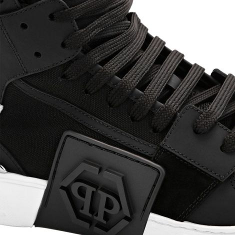 Philipp Plein Ayakkabı Kick Hi-Top Sneakers Siyah - Philipp Plein Ayakkabi Phantom Kick Hi Top Sneakers Mix Materials Siyah