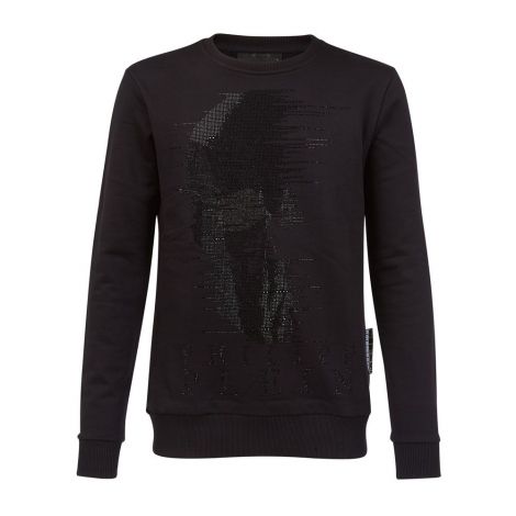 Philipp Plein Sweatshirt Skull Siyah - Philipp Plein Sweatshirt Half Skull Tasli Siyah