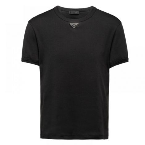 Prada Tişört - Prada Logo Plaque Tişört Siyah