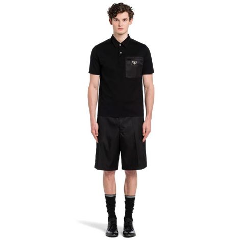 Prada Tişört Polo Siyah - Prada Polo Tisort T Shirt Black Stretch Cotton Shirt With Nylon Siyah