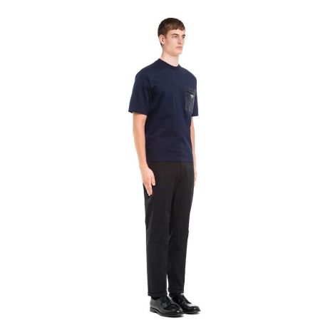 Prada Tişört Pocket Lacivert - Prada Tisort T Shirt Cotton T Shirt With Nylon Pocket Blue Lacivert