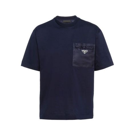 Prada Tişört Pocket Lacivert - Prada Tisort T Shirt Cotton T Shirt With Nylon Pocket Blue Lacivert