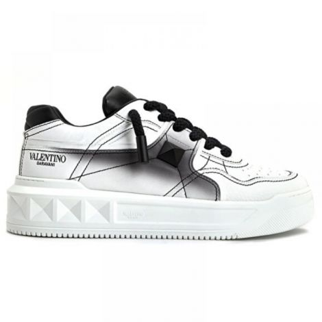 Valentino Ayakkabı  One Stud Xl Beyaz/Siyah - Valentino Garavani One Stud Xl Sneaker Valentino Garavani Erkek Ayakkabi Valentino Ayakkabi Beyaz