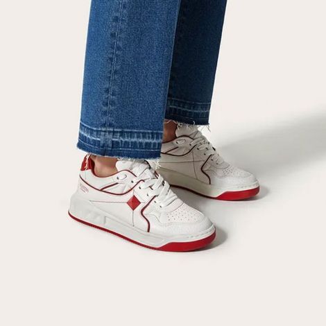 Valentino Ayakkabı One Stud Kırmızı - Valentino Kadin Ayakkabi One Stud Low Top Nappa Sneaker Beyaz Kirmizi